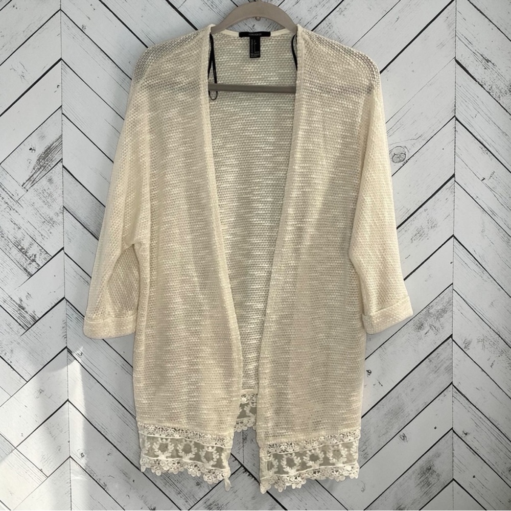 Forever 21 Cream Open Knit Lace Hem Cardigan Boho Cottagecore Small
